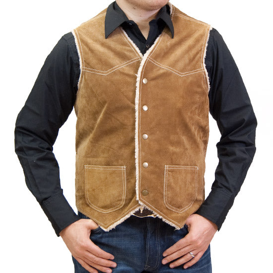 western dress vest Scully Western Vest Mens Faux Shearling Lapels Suede 3X Caf Brown 28