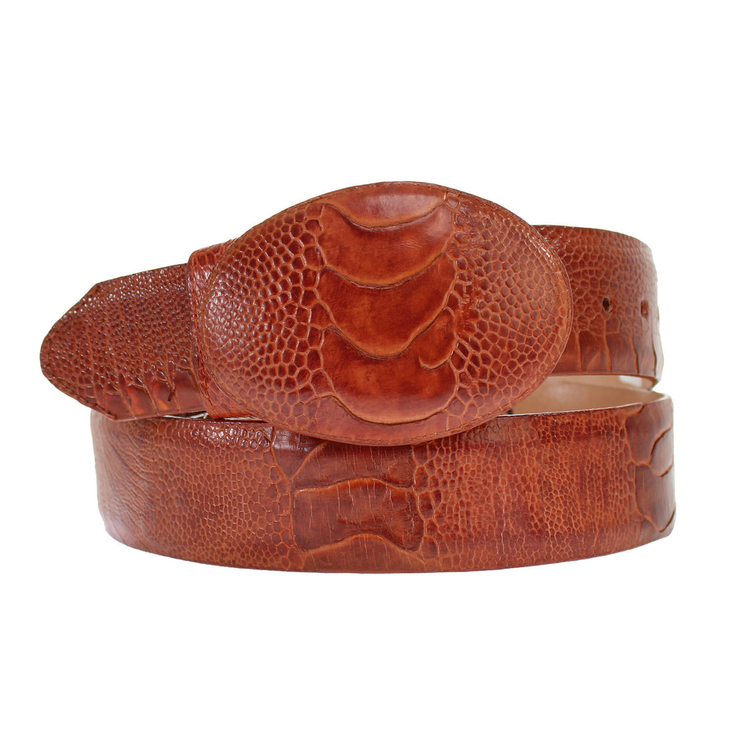 Handmade Los Altos Genuine Ostrich Leg Western Cowboy Belt - Cognac Brown, Men's