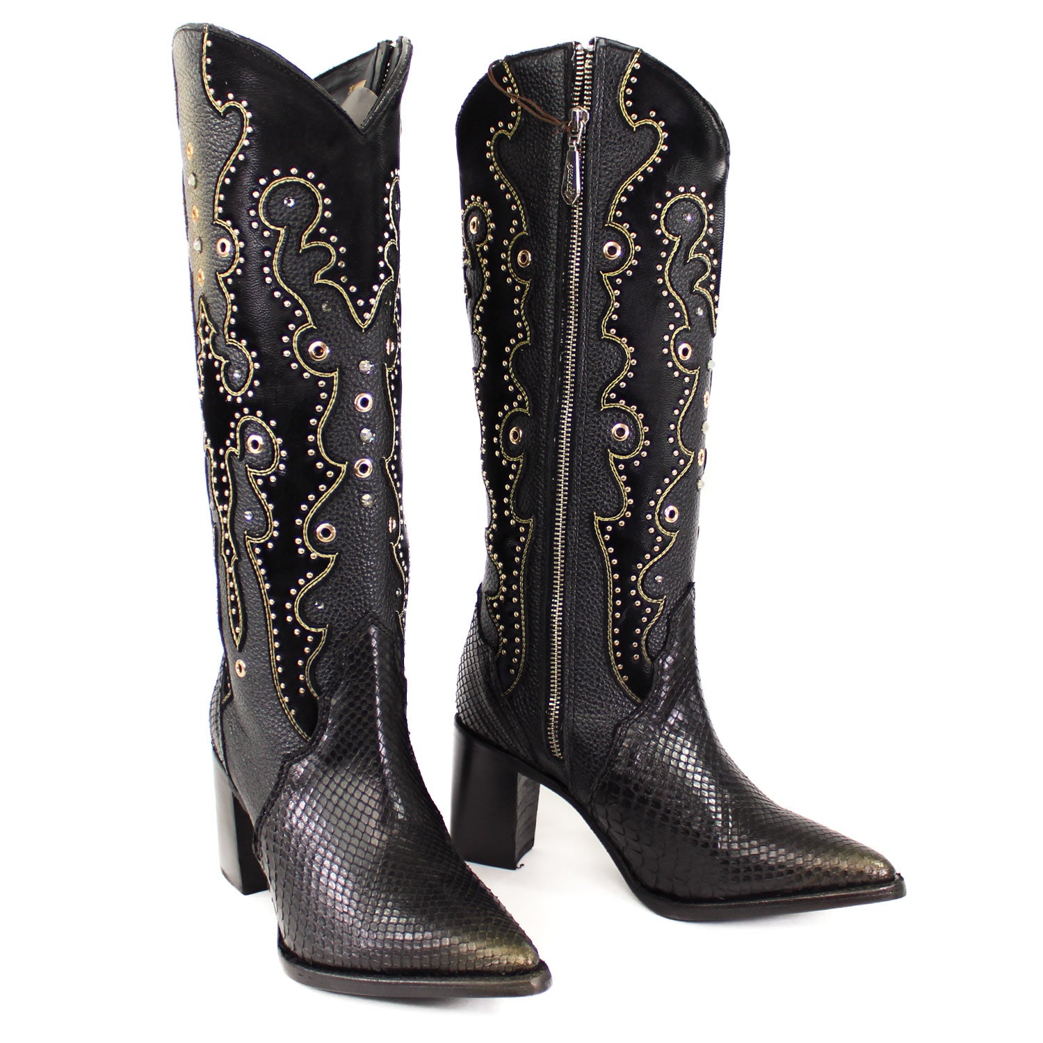 CU869-BLACK-PYTHN-EMB-STUD-ZIP – Alcala's Western Wear