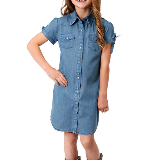 ★2024SS新作★RONRON★BACK HEART POCKET DENIM DRESS Nrmvnmi Denim Shirt Dress for Women with Pockets Long Sleeve