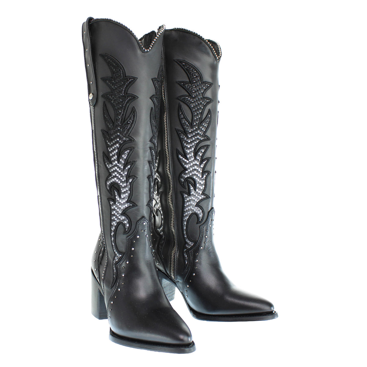 CC337-BLK-EMBRD-ZIP-WOVEN-STUD