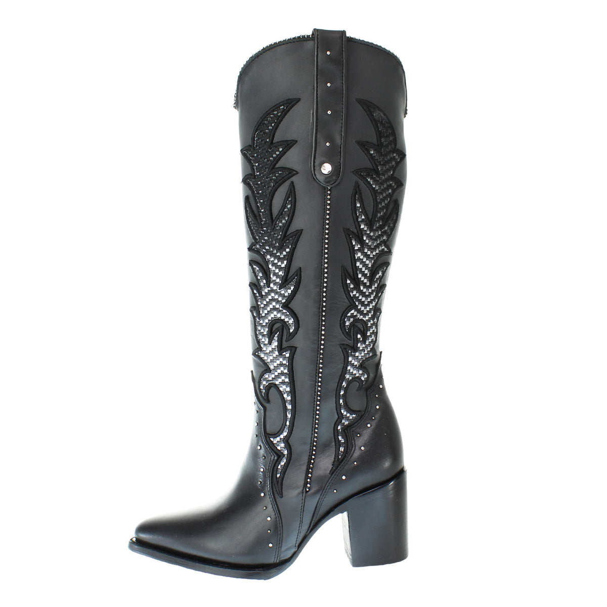 CC337-BLK-EMBRD-ZIP-WOVEN-STUD
