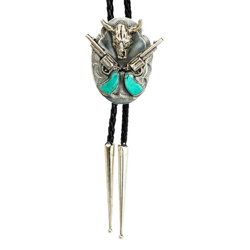 PISTOLS-W-TURQ-STONE-HANDLES - SKULL