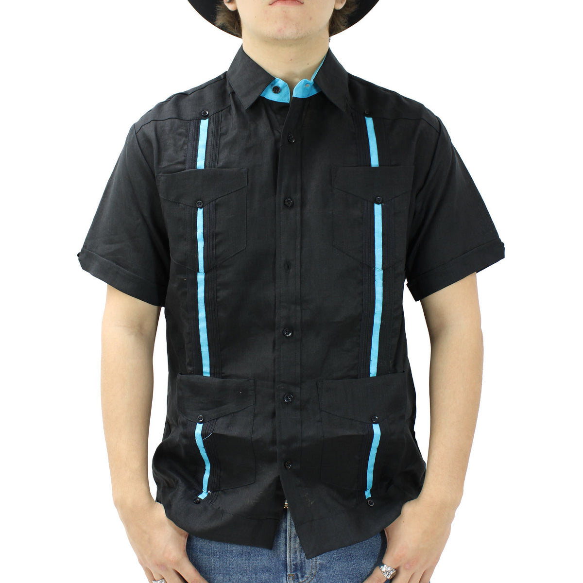 S3342-BLACK-GUAYABERA