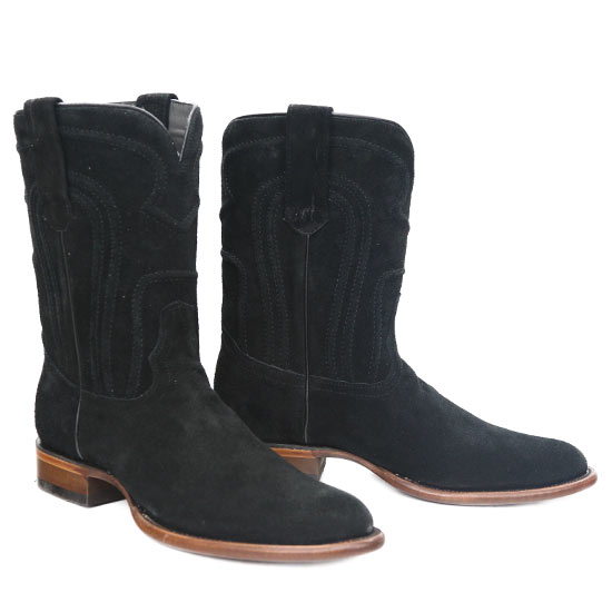 Black Suede Square Toe Western Boots