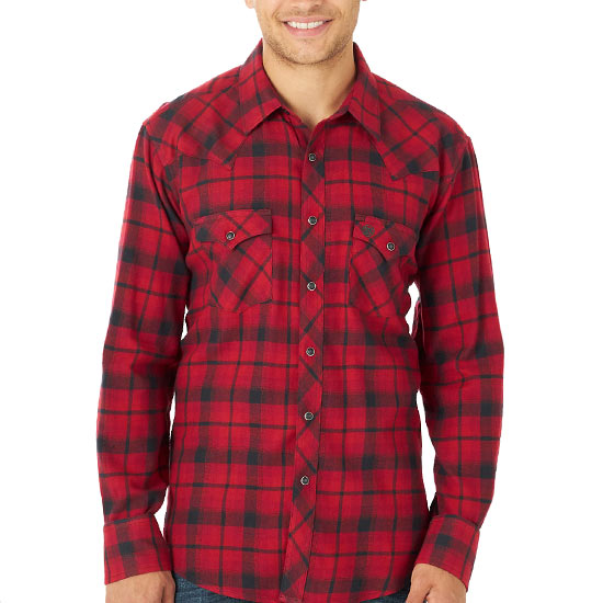 Men's Wrangler Retro® Long Sleeve Flannel Western Snap Plaid Shirt