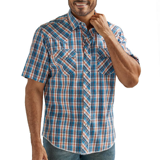 Men's Wrangler® Fashion Snap Short Sleeve Western Snap Plaid Shirt